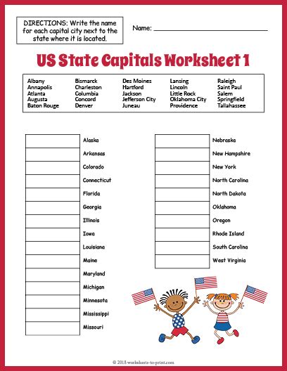 printable states and capitals worksheets.